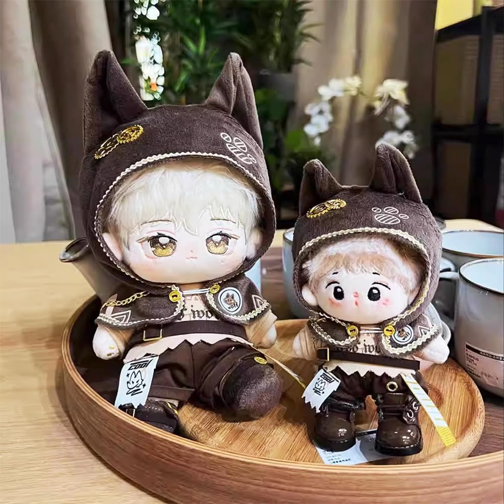 Niannyyhouse 10cm, 15cm, 20cm Plush Clothes: Cloak, T-shirt, Pants, Belt, Shoes, Wolf Ear Outfit, Cotton Doll Clothes, Dress-Up (10cm)