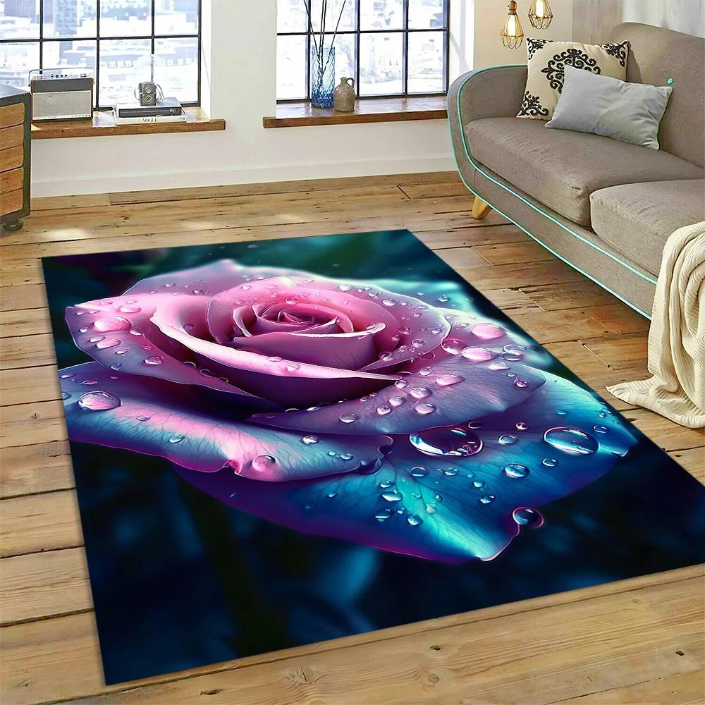 HD Pretty Flower Daisy Rose Chrysanthemum Carpet Rug for Home Living Room Bedroom Sofa Doormat Decor,Kids Area Rug Non-slip Mat