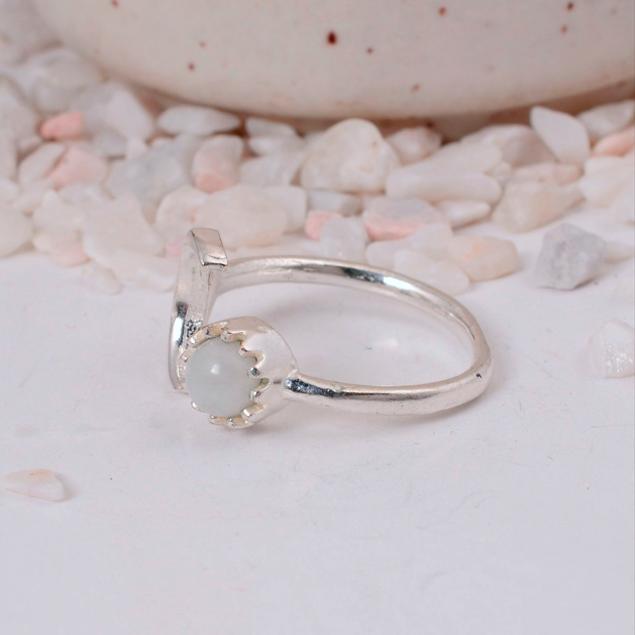 Adjustable Crescent Moonstone Ring | Silver Plated Celestial Brass Jewelry | Witchy Boho Gift for Her