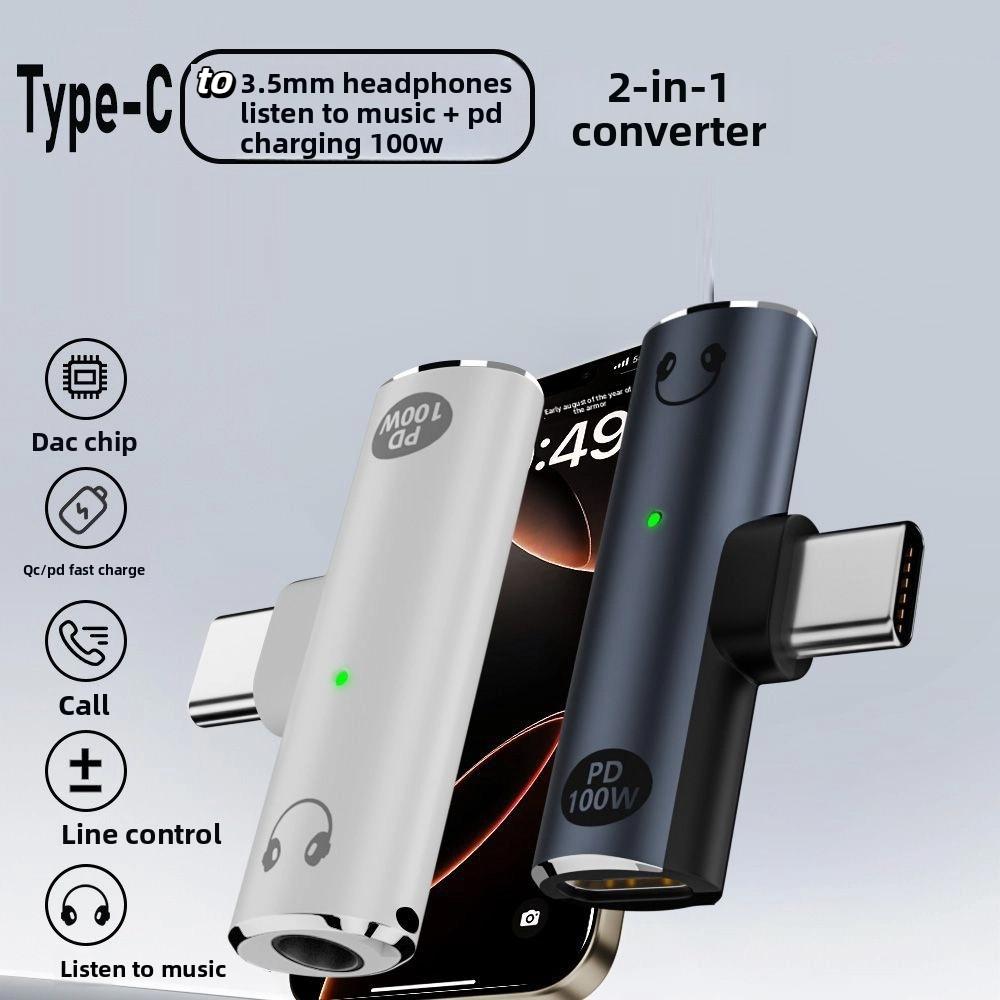 Converter 2-in-1 Audio Adapter PD 100W USB C Charge Adapter USB C To 3.5mm Adapter  Charging