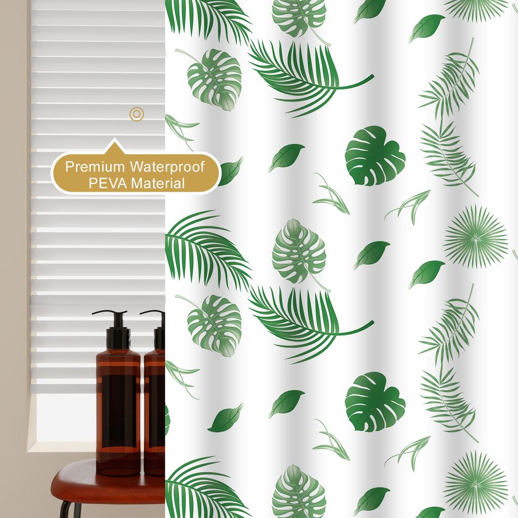 1pc Green Tropical Leaf Popular Shower Curtain Waterproof PEVA Botanical Bathroom Decor