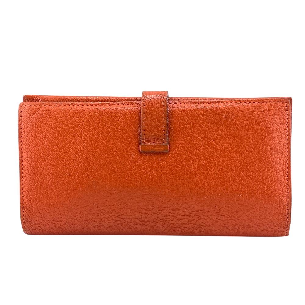 HERMES leather Bean Purse Orange leather Women Used