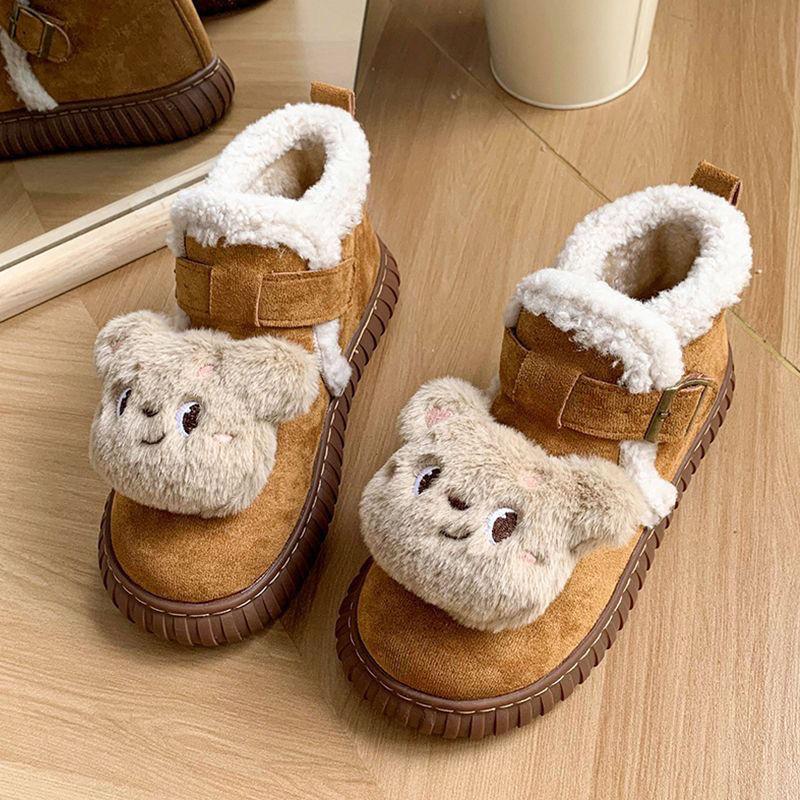 Cute furry thickened warm snow boots women's winter 2025 new plush bread cotton shoes women.