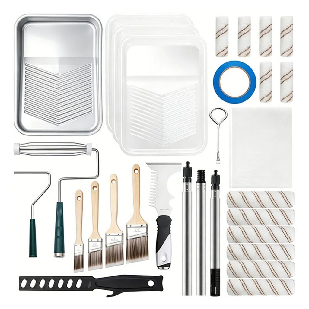 Premium-Professional For Home Interior Paint Roller Kit, 28 Pack Painting Supplies For Walls, Ceiling Brush Set