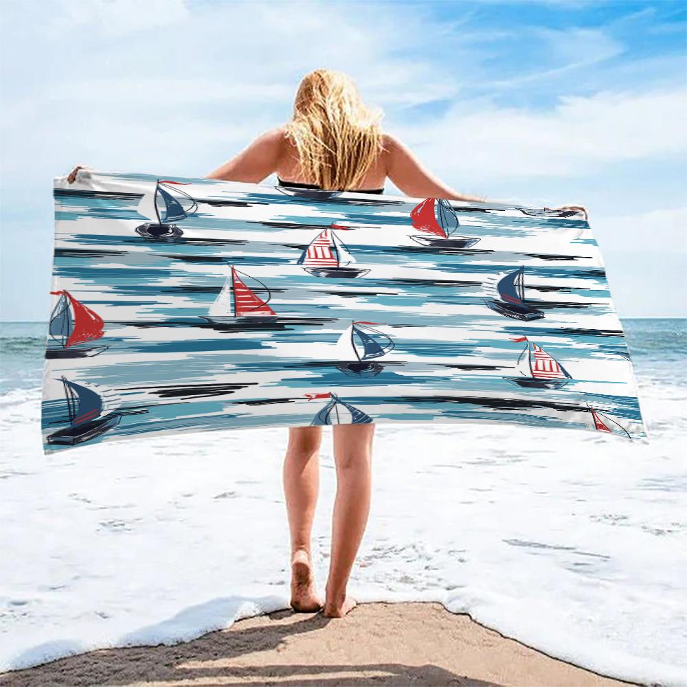 Gestreiftes Anker Strandtuch 3D-Bedrucktes Leichtes Mikrofaser-Strandtuch Wasserabsorbierendes Schnelltrocknendes Badetuch