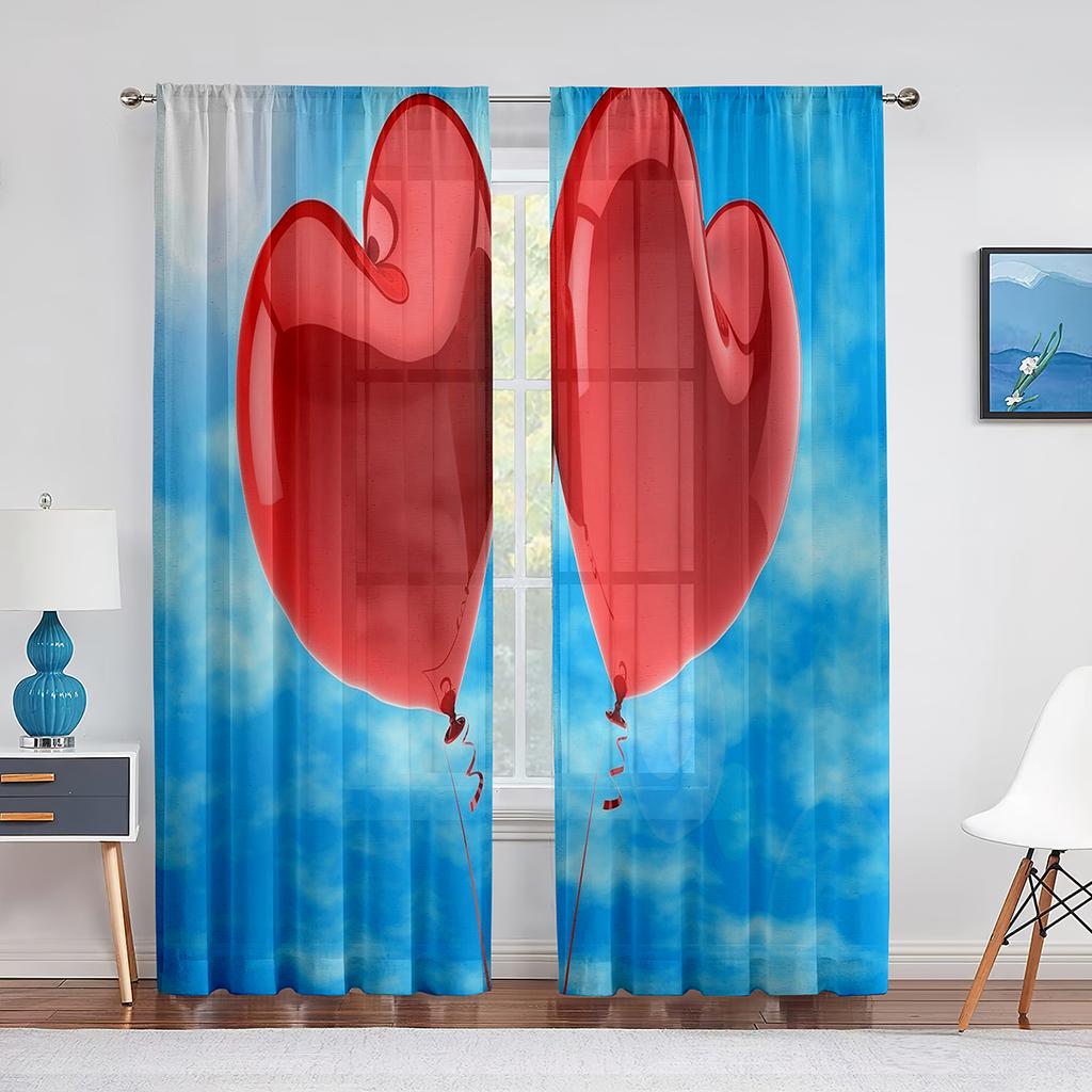 Heißes Pink Liebesherzen Transparenter Voile Vorhang Mädchen Prinzessin Niedlich Modern Minimalistisch Tüll Vorhänge für Wohnzimmer Schlafzimmer Küche