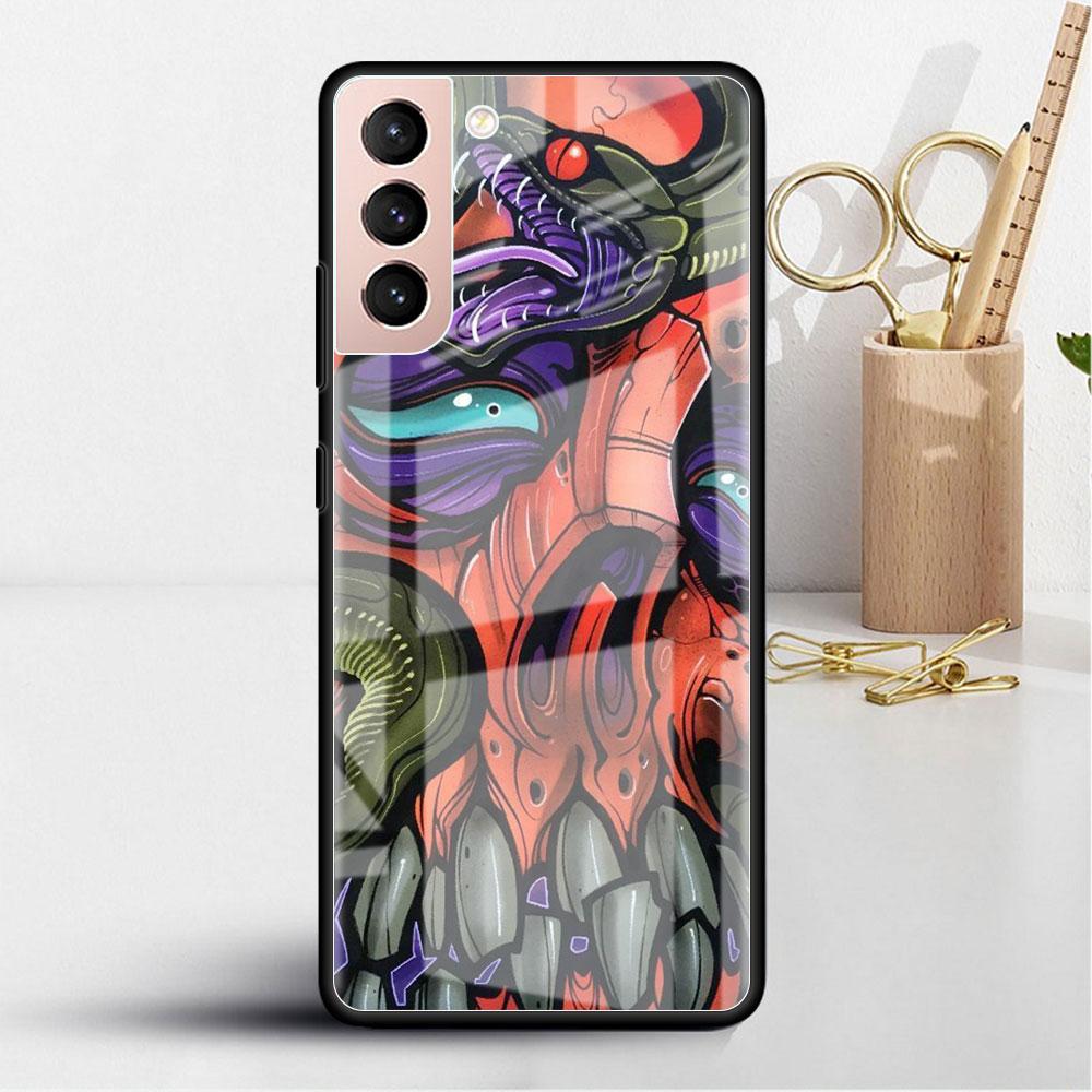 Samurai Oni Mask Cool Glass Case For Samsung Galaxy S22 S20 FE S21 Plus Phone Cover S10 5G S9 Note 20 Ultra 10 Lite Shell