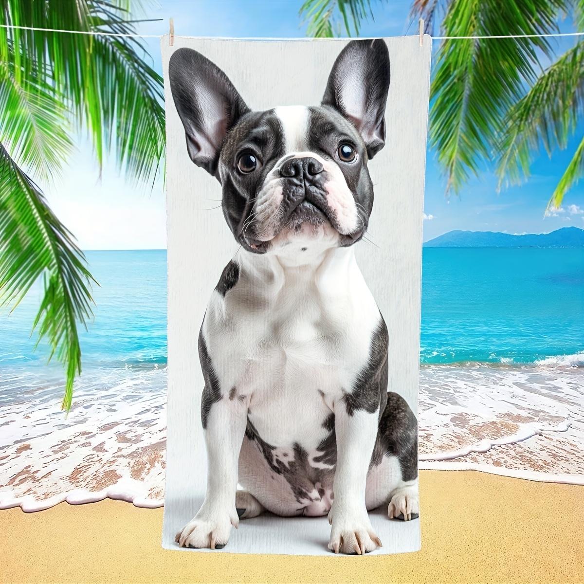 

Cute French Bulldog Print Beach Towel Realistic Puppy Dog Themed Bath Towel for Pet Lovers Pool Swimming Travel W30*H60(CM)