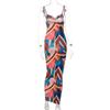 Vestito da donna primaverile senza maniche con stampa senza spalline, estivo, casual, sottile, alla caviglia, senza schienale, a vita alta, con spacco
