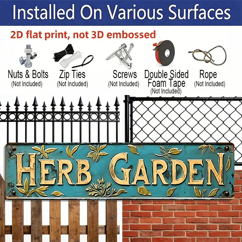 2D Flat - This Vintage-Style Decorative Sign Labeled 'HERB GARDEN' Is A Versatile Aluminum Decorative Sign That Can Serve As A Unique Piece of