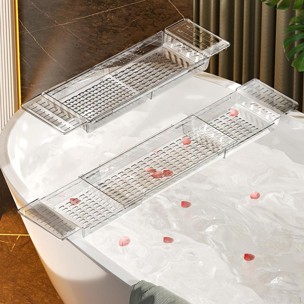 Bathtub Tray Bath Shelf with Drain Holes Extendable Multi Compartments Organizer Rack for