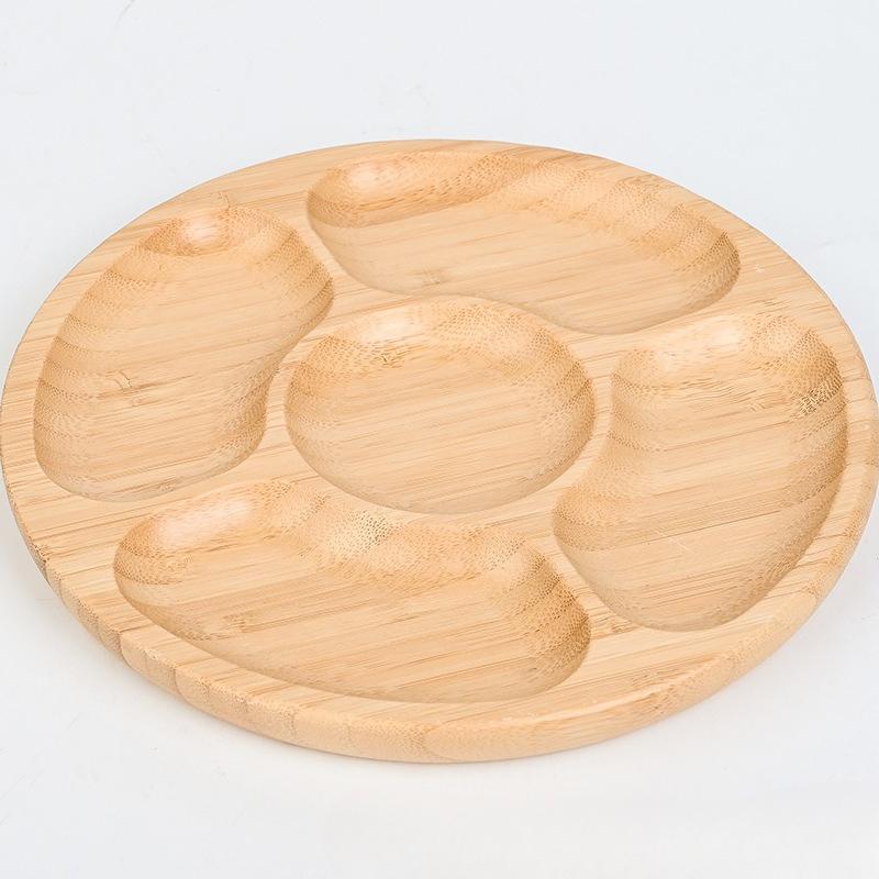 

Бамбуковый круглый сервировочный поднос с 5 отделениями, Идеально подходит для закусок, фруктов, орехов, Деревянная тарелка с разделителями для праздничных блюд Дропшиппинг 20CM