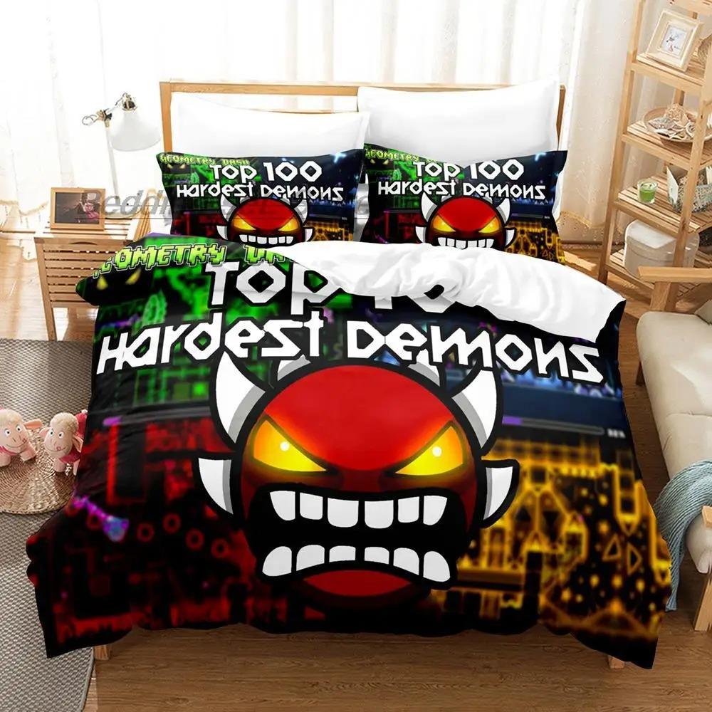 Angry Geometry Dash 3D Print Bedding Set Single Twin Full Queen King Size Duvet Cover for Adult Kids Bedroom