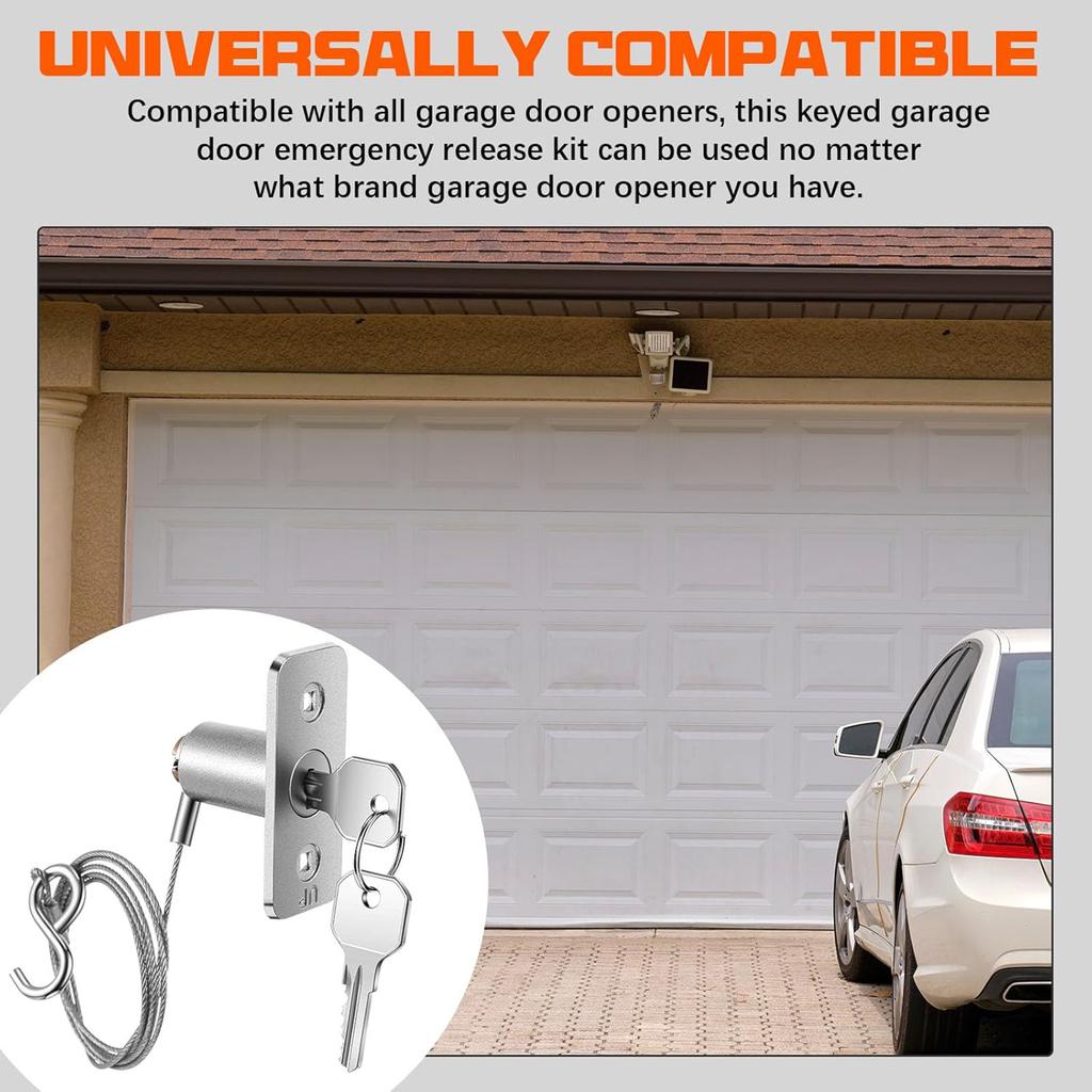 Emergency Garage Door Manual Release Lock Universal Compatibility Stainless Steel Construction No Drilling Required