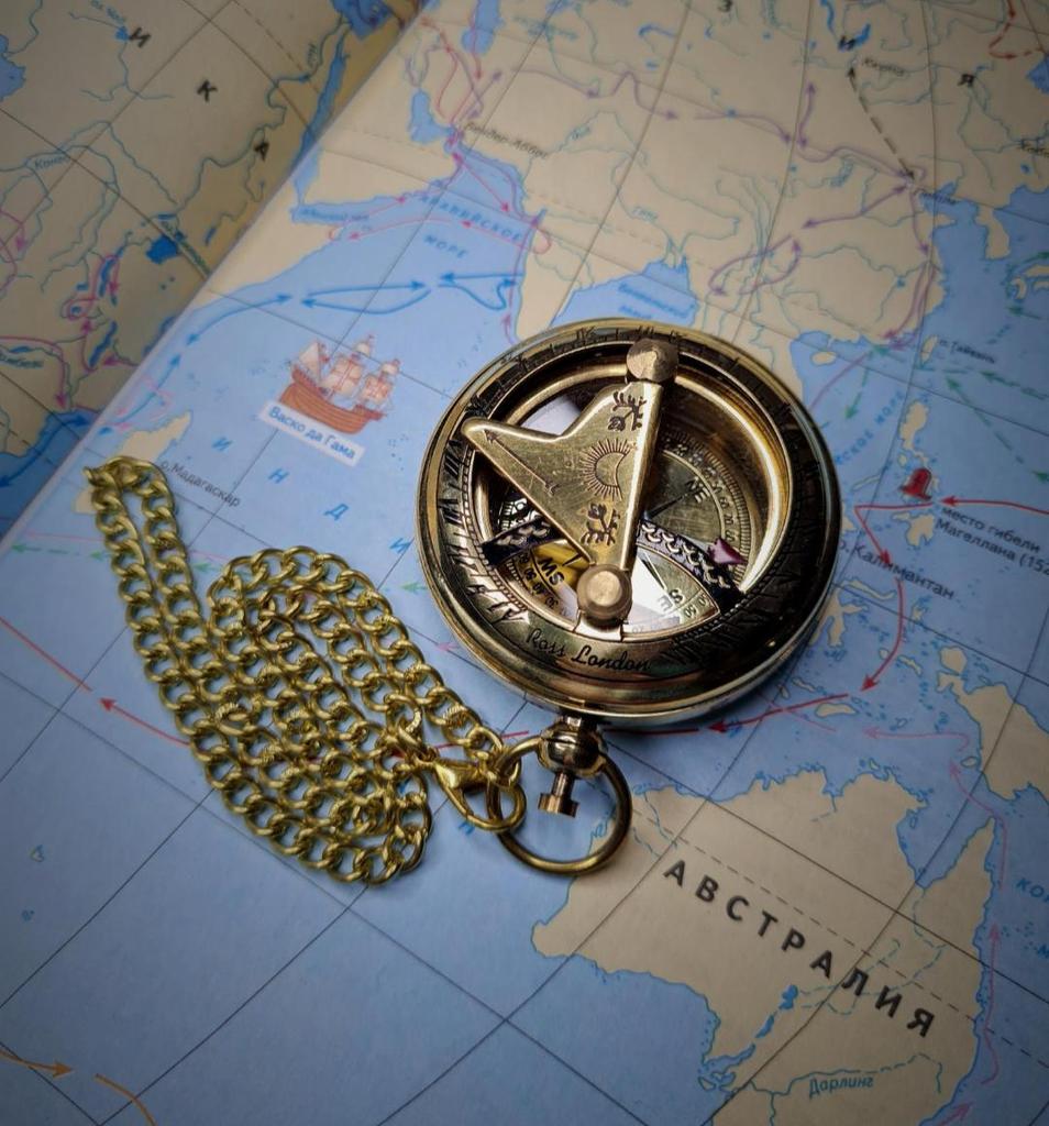 Brass Push Button Sundial Compass – 6.35 Cm Nautical Pocket Compass