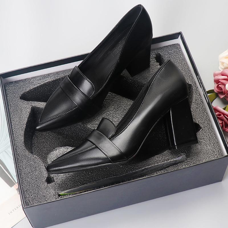 

Туфли на высоком каблуке, черные, рабочие, на толстом каблуке, кожаные, женские, для занятий спортом, ноги не устают, мягкая подошва, маленькие размеры, рабочие, женские, весенние и осенние, одинарные туфли 43