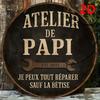 D Flat Metal Sign Vintage French Papi Tool Design for Man Cave Garage Wall Decor