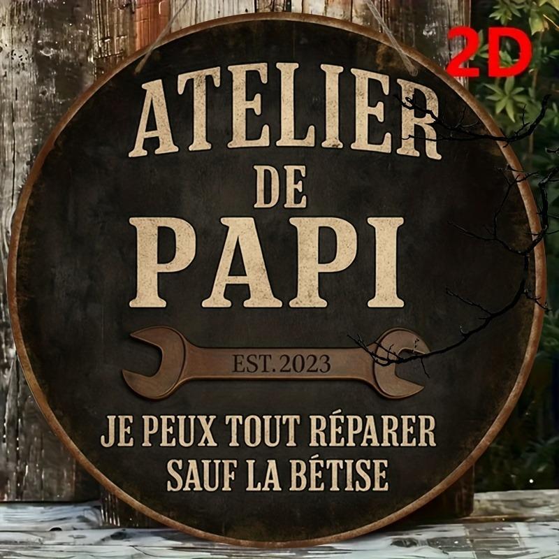 D Flat Metal Sign Vintage French Papi Tool Design Man Cave Garage Wall Decor