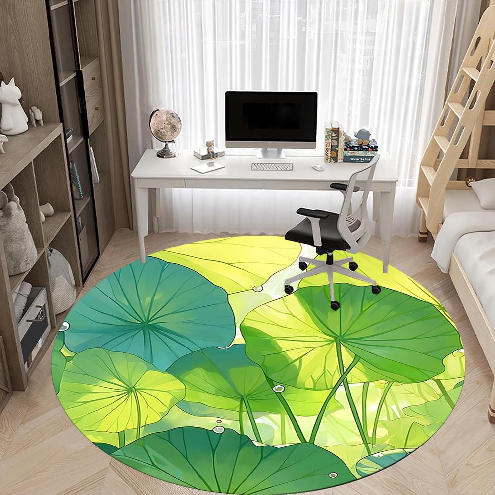 1pc Lotus Leaves Nature Office Round Area Rug, Mat Suitable For Office, Under Office Chairs Bedroom Living Room Home Decor, Room Deco