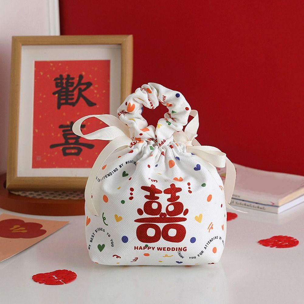 Handheld Wedding Candy Bags Portable Sweet Bow Gifts Packing Bag Handbag Colorful Dots Print Festive Sugar Bag Outdoor Events