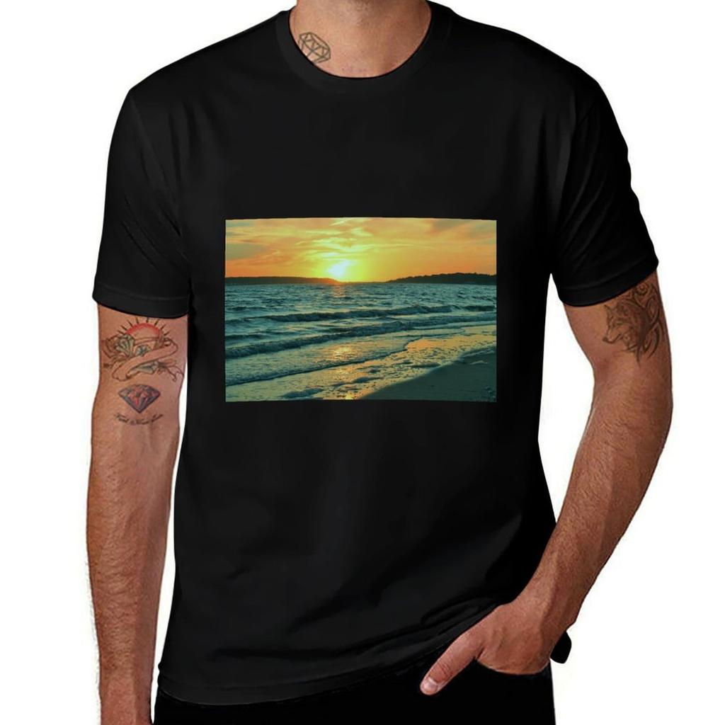 T-shirt Tramonto Invernale sul Porto di Wellfleet Morbida Casual Manica Corta Cotone