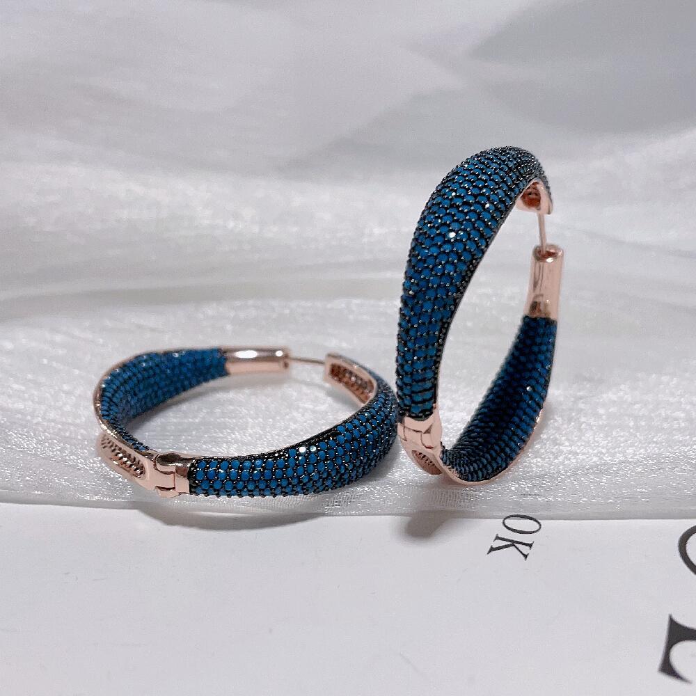 SENYU Super Luxus Türkis Große Creolen Dubai Brautschmuck Mikro-Einlage AAA Zirkonia Großer Schwerer Kreis Ohrring