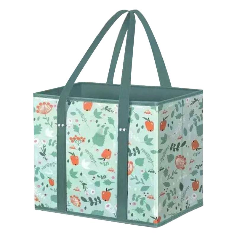 Foldable Grocery Basket With Large Capacity Nonwoven Storage Bag with Reinforced Bottom For Supermarket Picnic