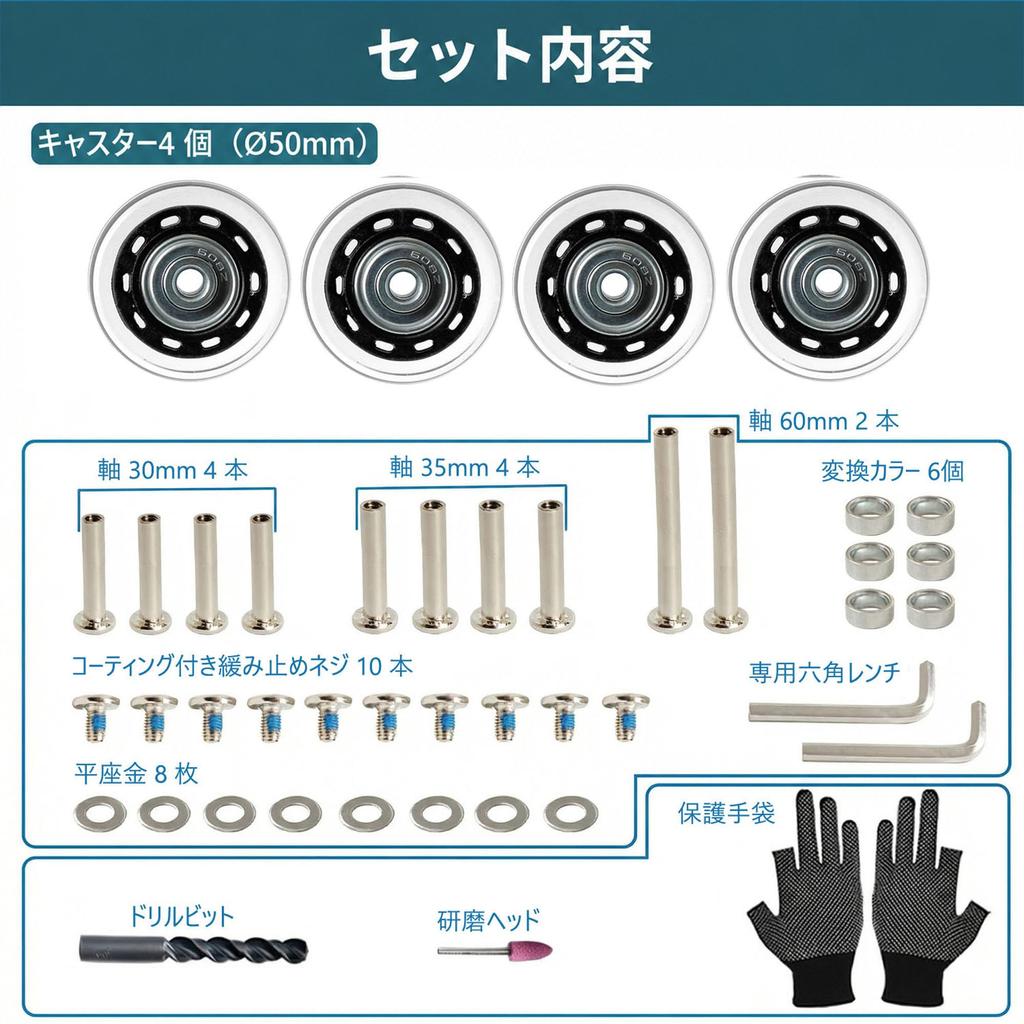 JUNYON Quiet Series Suitcase Tire Kit Service Replacement Wheels For
