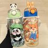 Portable Cartoon Water Cup with Strap - Durable, High-Temperature Resistant Plastic, One-Button Open Straw