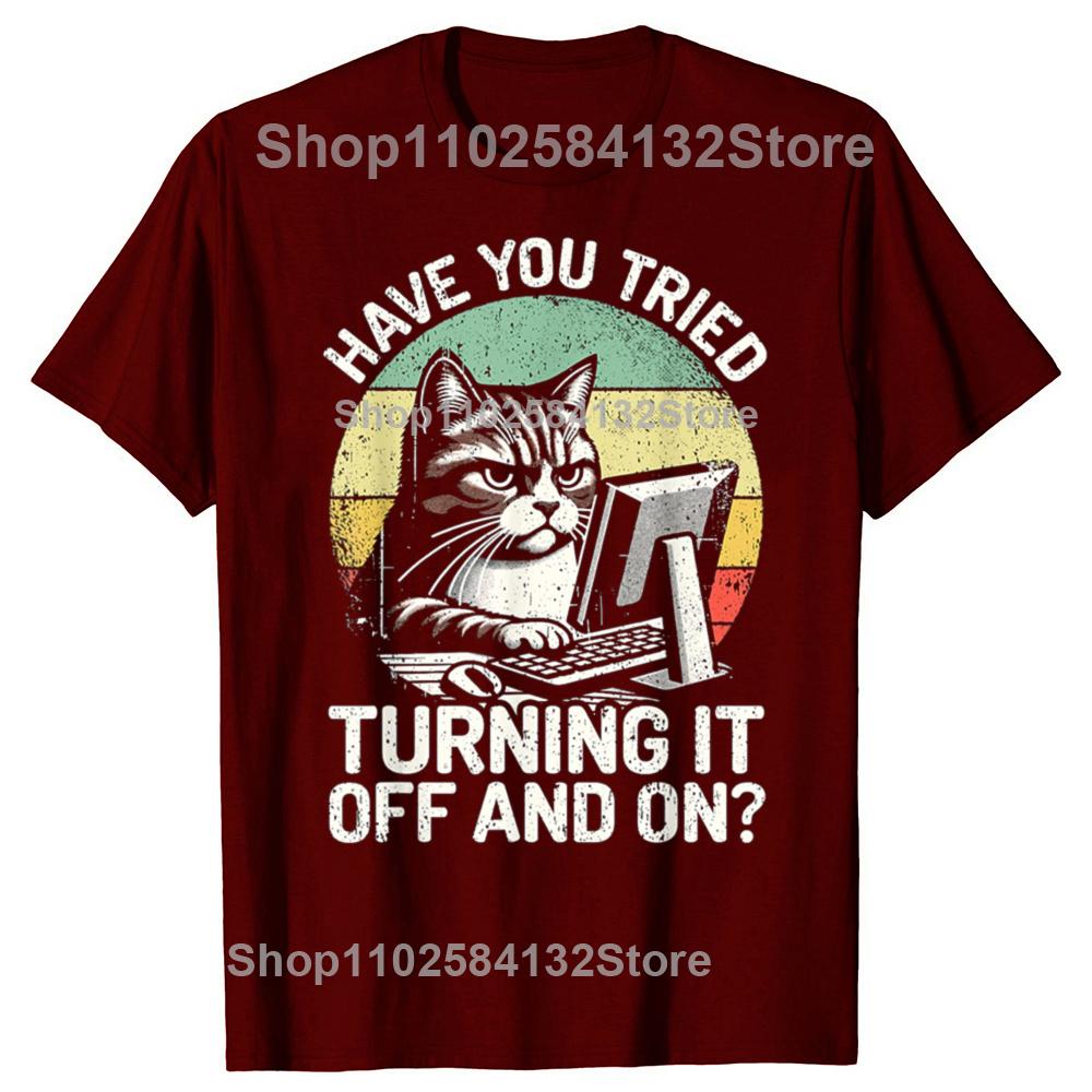Funny Tech Support Humor Cat Engineer Computer Graphic Tshirts Men Fashion Casual Tshirt 100 Cotton Loose Oversized T Shirt