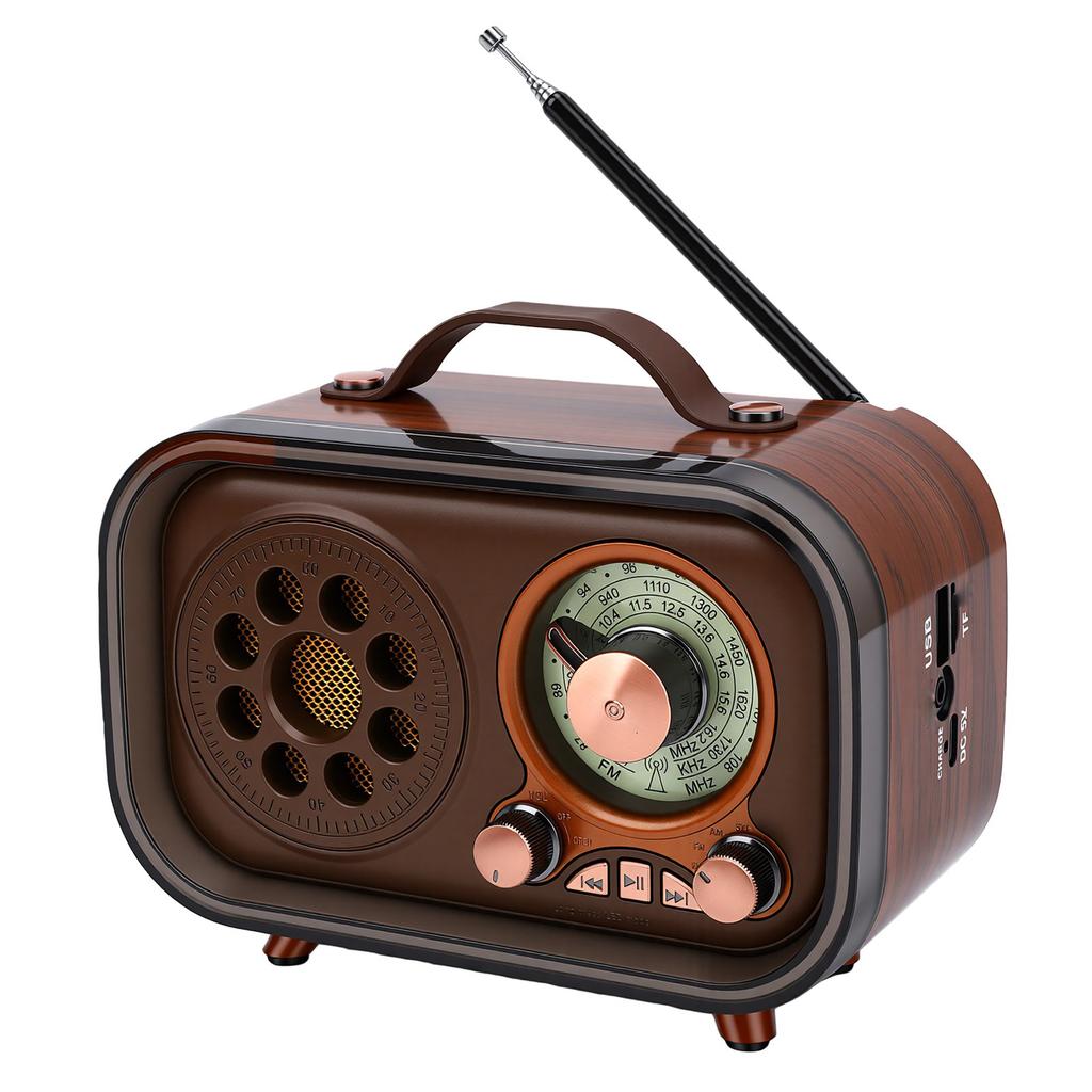 Retro Bluetooth Speaker Radio Rechargeable Portable AM FM SW Radio with Telescopic Antenna for Home Car