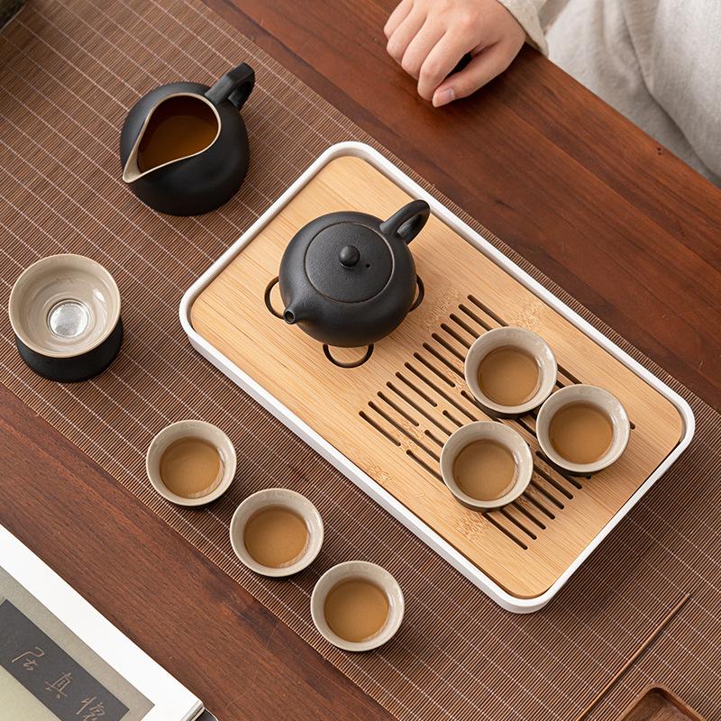 Travel Kung Fu Tea Set Small Set Household High-End Teapot Ceramic Teacup Outdoor Tea Tray Portable Bag