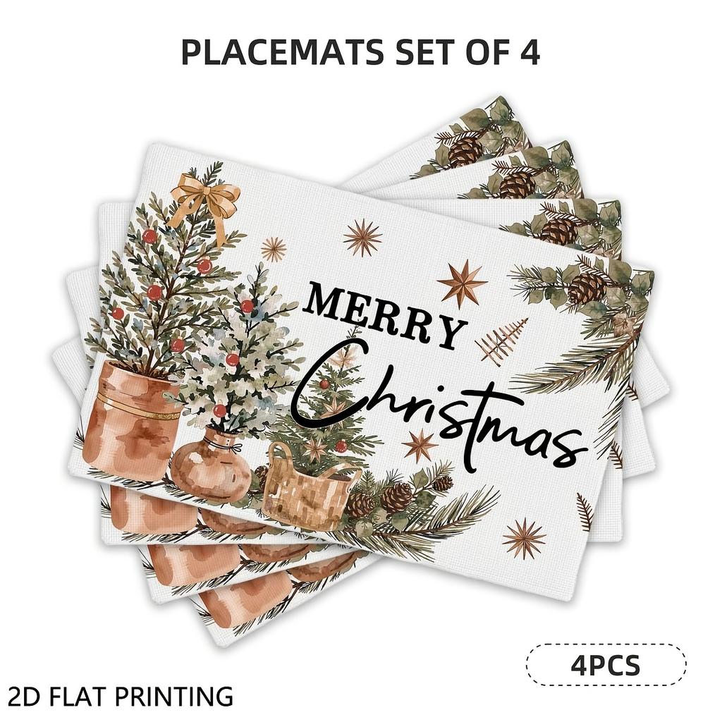4pcs/6pcs Christmas Table Placemats, Boho Merry Christmas Placemats Table Decor, Suitable for Restaurant Kitchen, Dinner Party And Other Atmospheres,
