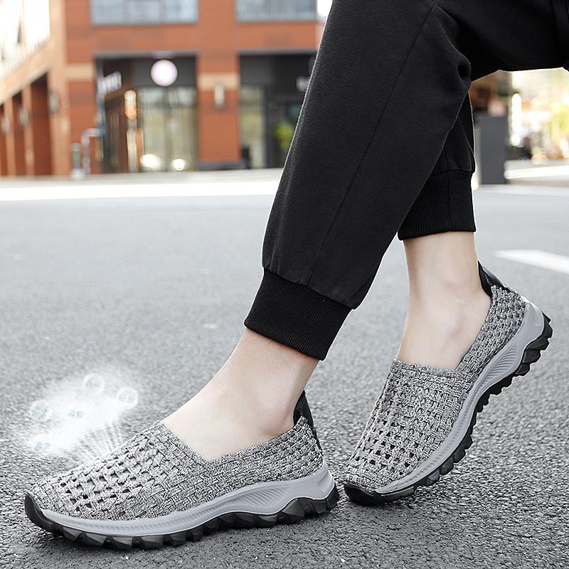 Summer Men Sneakers Braid Beach Shoes Casual Weave Blue Grey Breathable Slip on Flats Tennis Sneakers