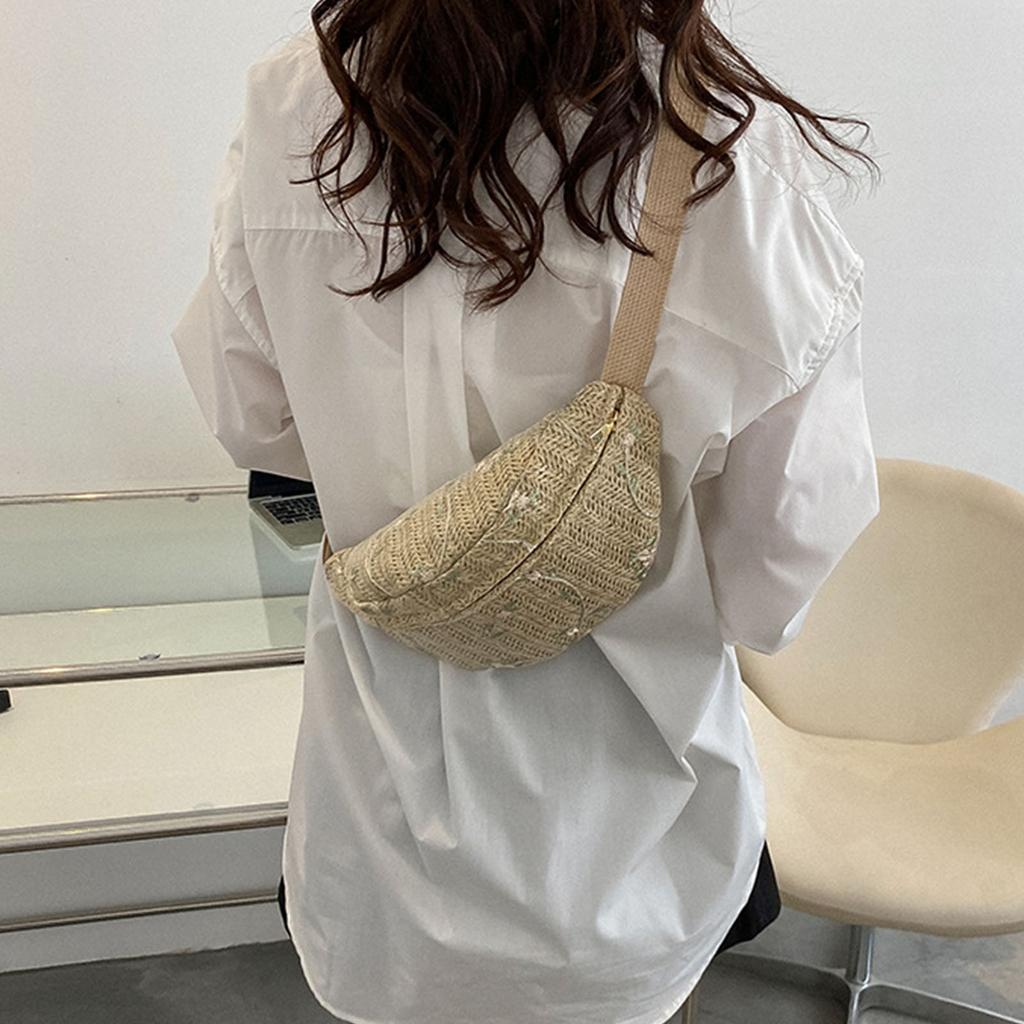 Straw Bag Beach Women Waist Pack Purse Casual Large Belt Bags Pouch Travel Phone Bag Fanny Packs Hip Pockets