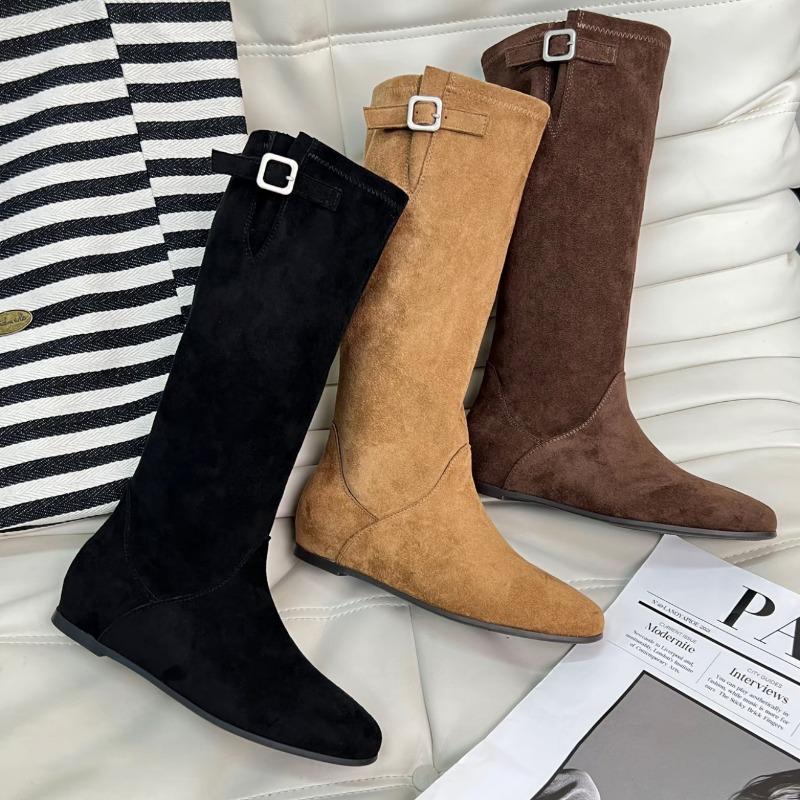 New Early Autumn Pleated Pile Fashion Boots Women's Versatile Retro Belt Buckle Skinny Boots Western Boots Women's