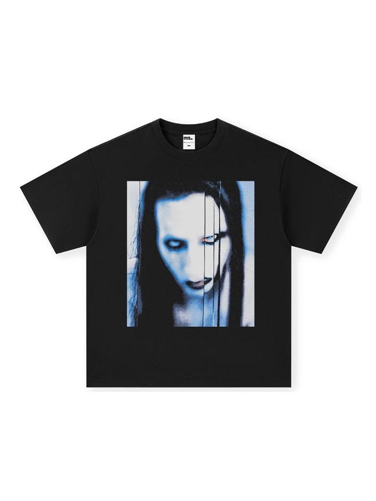 Halloween Costume Goth Punk Pattern Print Cotton Short Sleeve Vintage Top Round Neck T-shirt Casual Loose Streetwear Unisex