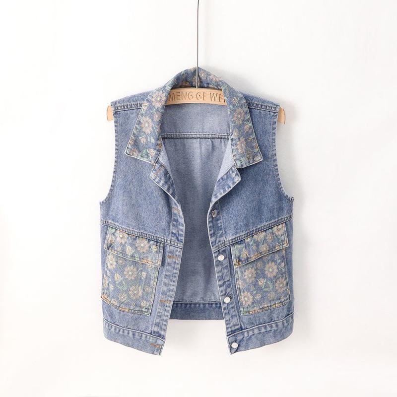 Women s Trendy Printed Denim Vest - Slim Fit, Versatile, Stylish Outerwear for Spring/Autumn 2025 L (100-110 jin)