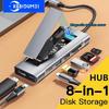 8 In 1 Type C Docking Station with Disk Storage Function USB 3.2 Hub 10Gbps M.2 NVMe SATA SSD Case Multi Adapter Card Reader USB C To HDMI Adapter