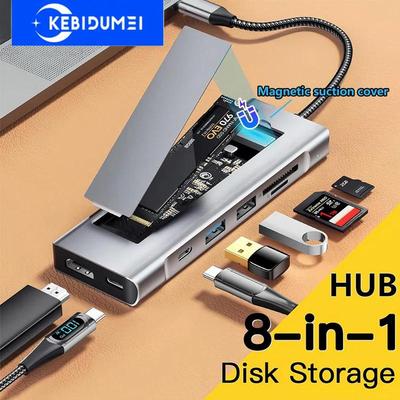 8 viename USB šakotuvas M.2 NVMe SATA SSD dėklas Saugykla USB3.2 Type-c į HDMI suderinama nešiojamojo kompiuterio doko stotelė USB adapteris Macbook