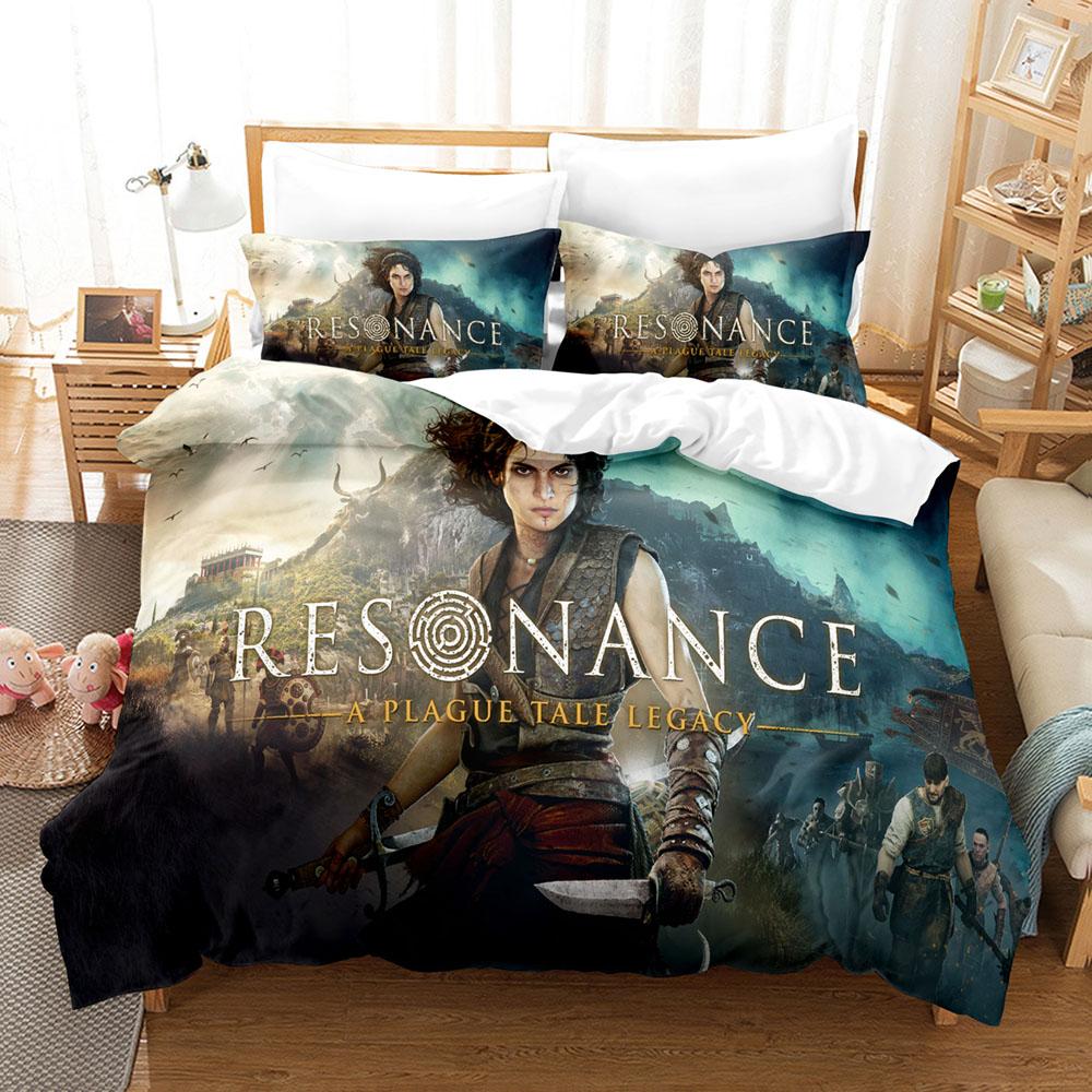 Rezonancia: Súprava posteľnej bielizne A Plague Tale Legacy Obliečka na paplón + 2 obliečky na vankúše 3D Herná dekorácia do spálne Domáci textil Bez výplne