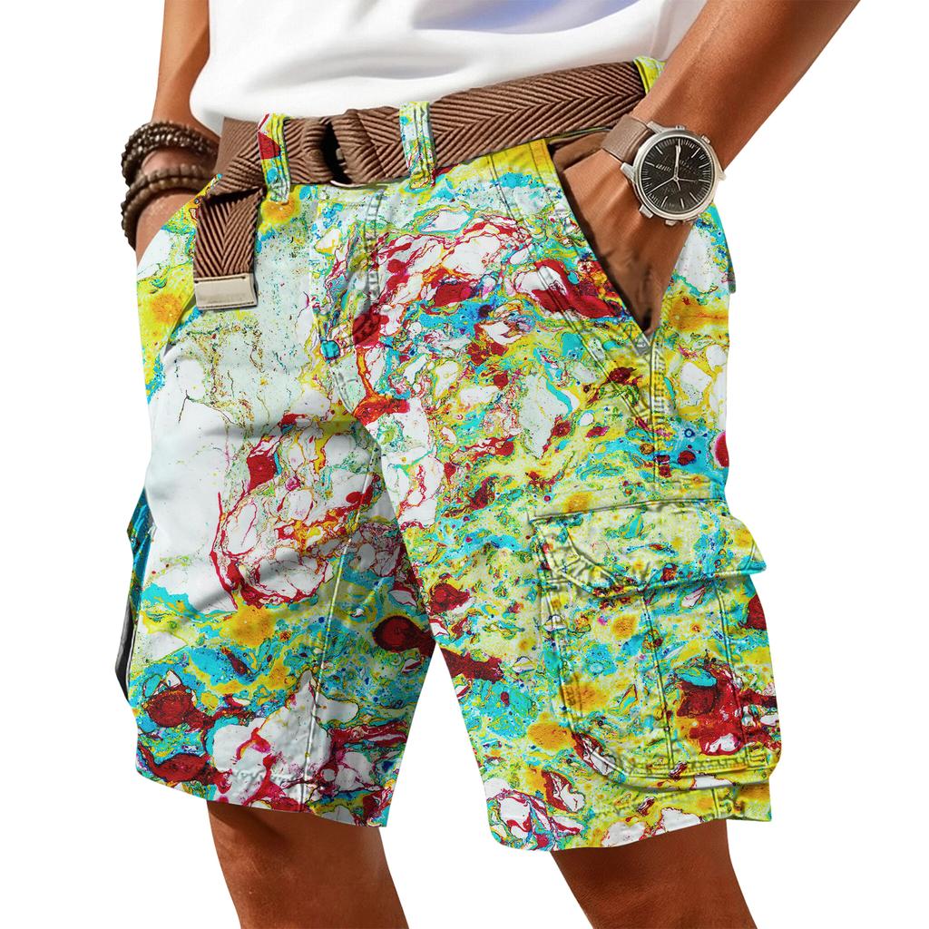 Men's Casual Trendy Colorful Printed Shorts - Men's Multi-pocket Workwear Sports Shorts