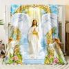 Custom Jesus Angel Blanket Heaven Wings Religious Design Personalized Name Fleece Throw All Season Soft Warm Bedding Home Decor