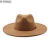 Neue 9,5CM Große Breite Krempe Winterwolle Uni Klassische Filzhüte Kappe Britischer Stil Herren Damen Panama Zylinderhut Sombreros Jazz Kirchenhut