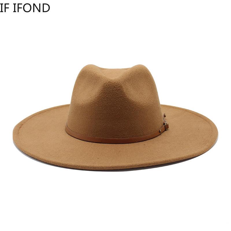 Neue 9,5CM Große Breite Krempe Winterwolle Uni Klassische Filzhüte Kappe Britischer Stil Herren Damen Panama Zylinderhut Sombreros Jazz Kirchenhut