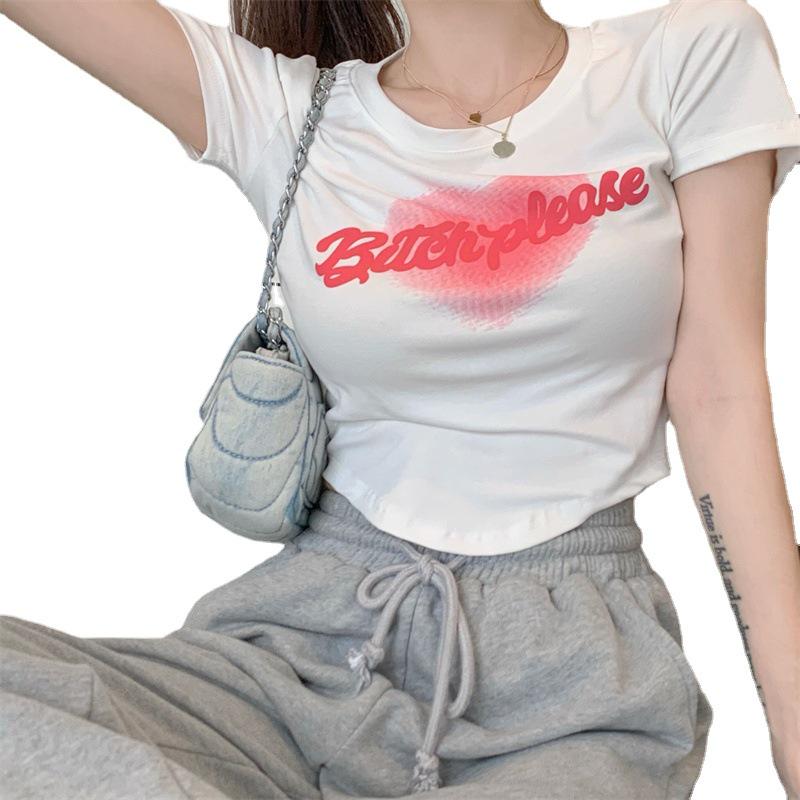 Women's Slim Fit Love Letter Print Short-Sleeve T-Shirt - Summer 2024 Edition