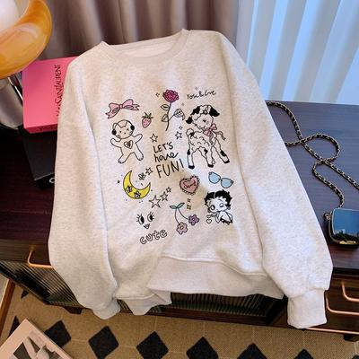 DIMANAF 2023 New Plus Size Women Hoodies & Sweatshirts Full Sleeve Loose O-Neck Autumn Basic Tops T-Shirt New Pullover