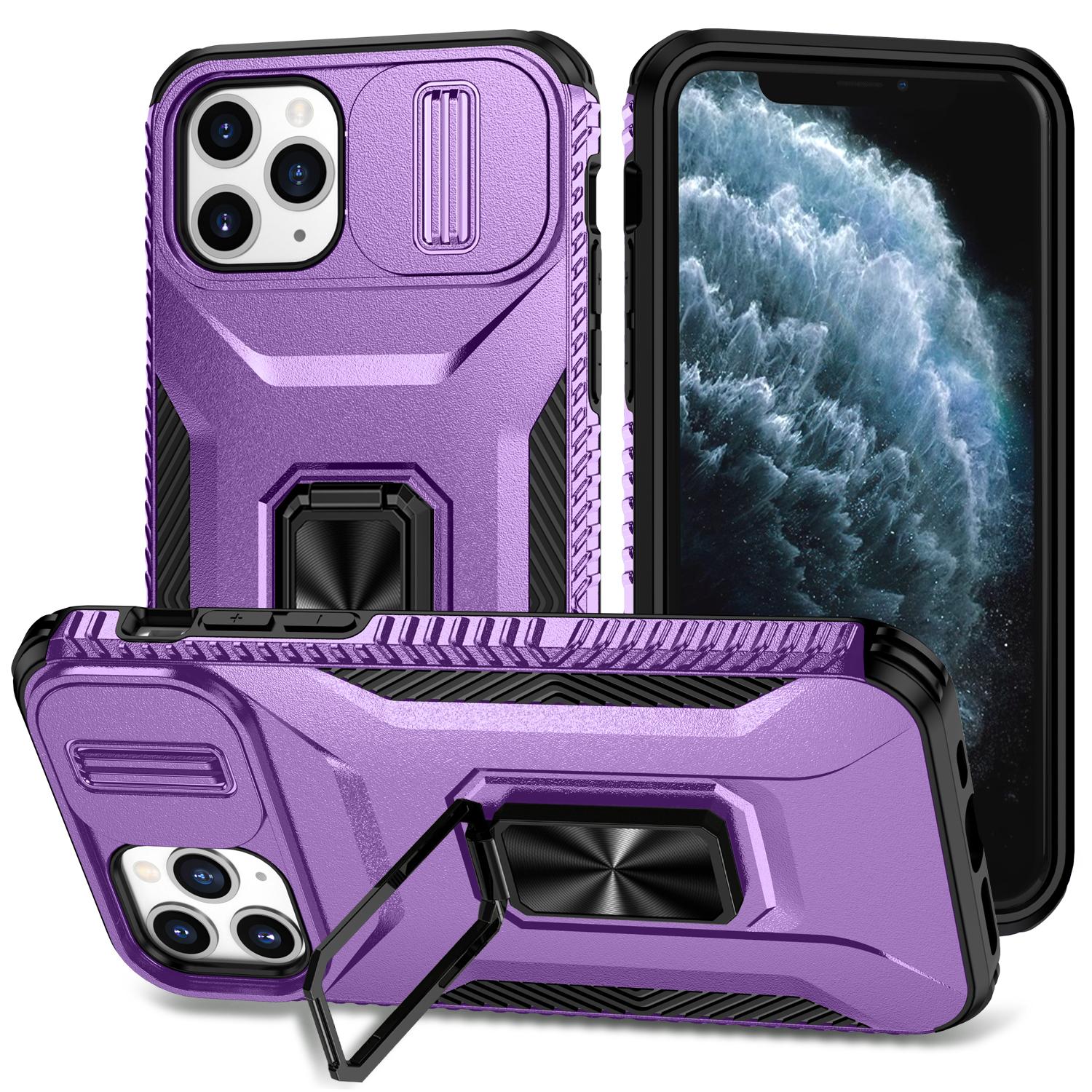 

For iPhone 11 Pro Case PC+TPU Phone Cover Sliding Camshield Holder Purple