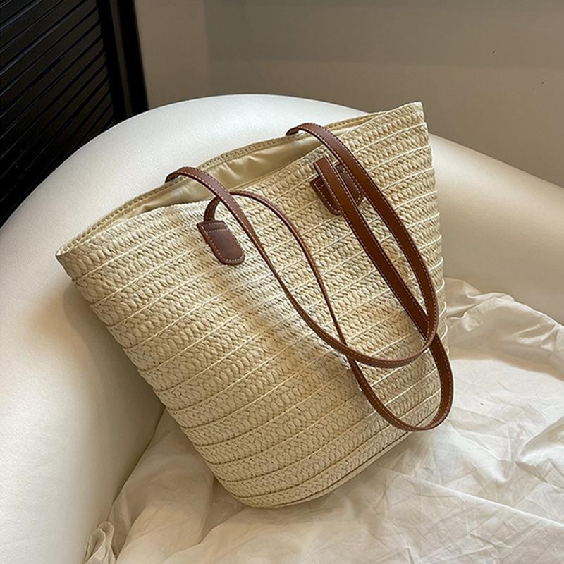 Bolsa de ombro feminina de grande capacidade, bolsa de palha trançada de verão, bolsa de mão fashion feminina de luxo, bolsa de praia, bolsa de compras de Bali