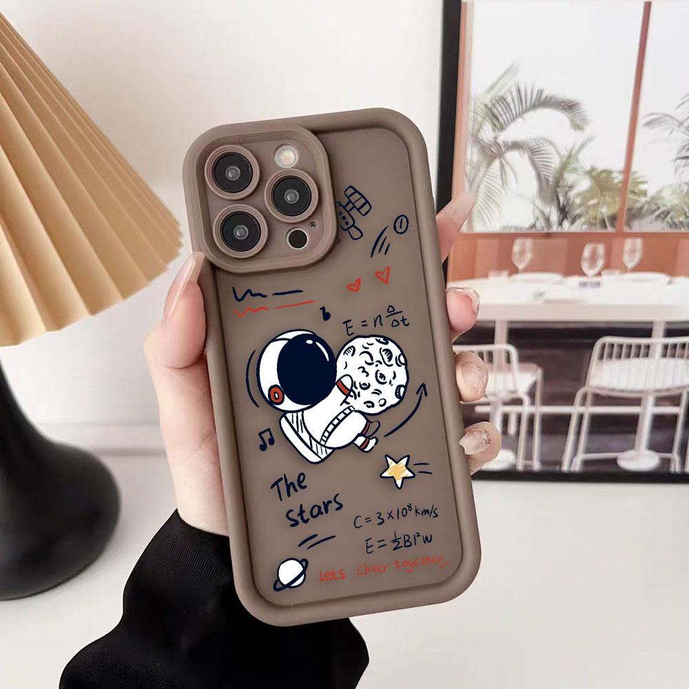 Cartoon Astronaut Space Phone Case For iPhone Apple 17 AIR 16 16E 11 12 13 14 15 XR Plus Pro Max DIY Case TPU Shockproof Cover